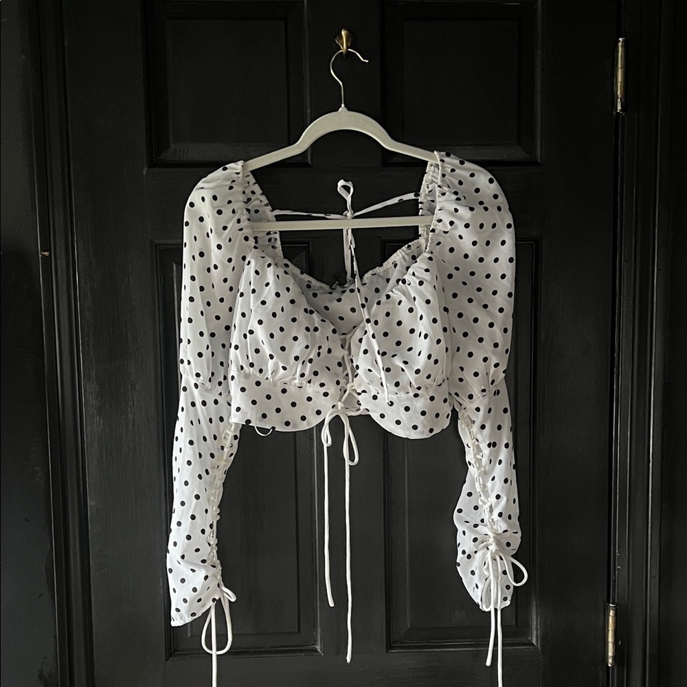 Nasty Gal White Blouse with Black Polka Dots